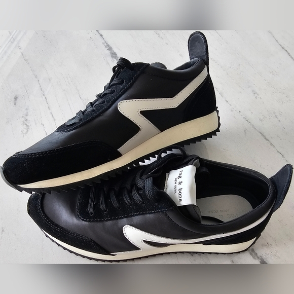 Rag & Bone Retro Runners Suede Sneakers (Black and White - US size 6) - Picture 4 of 7